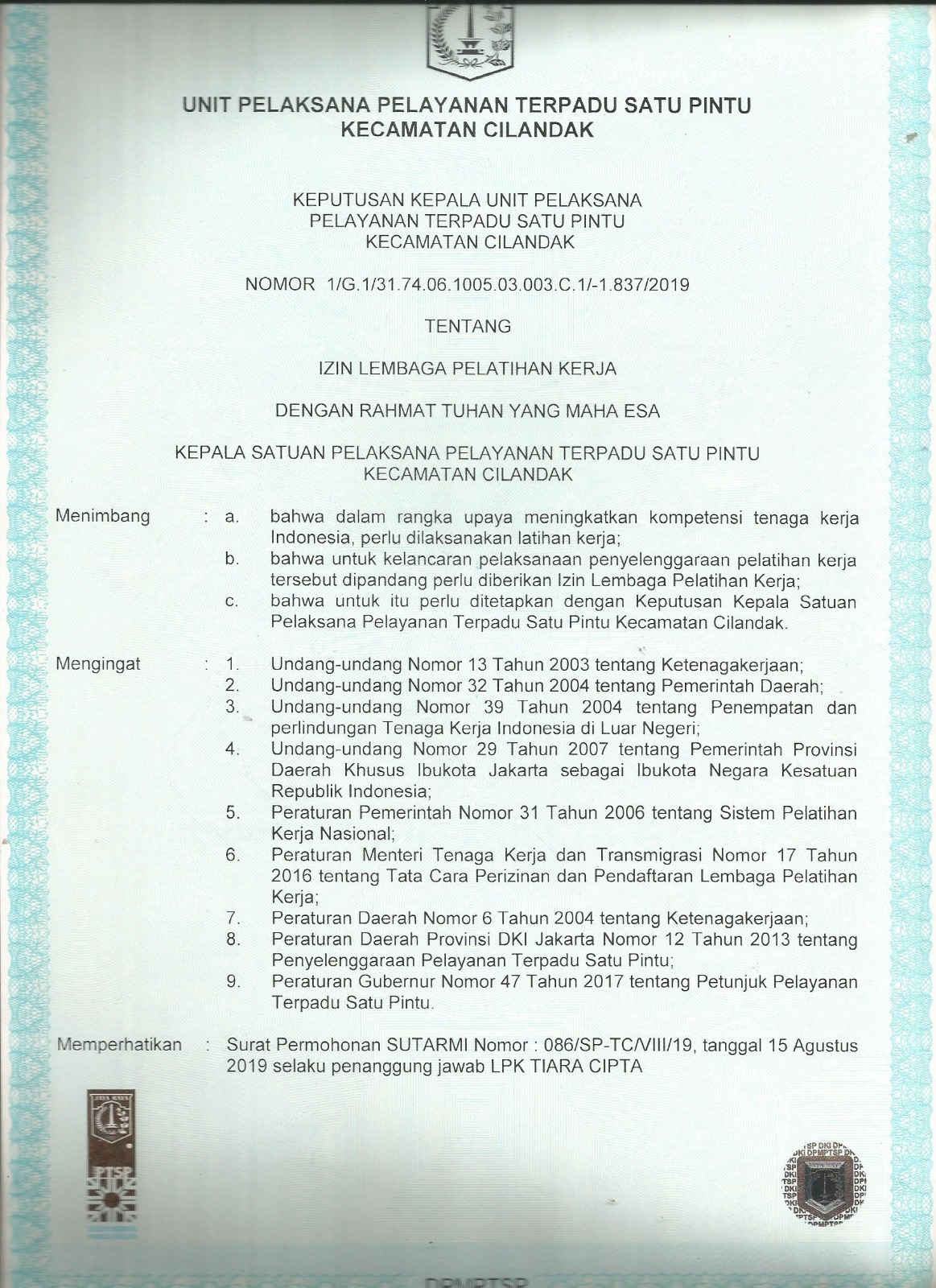 Perizinan Lembaga Pelatihan